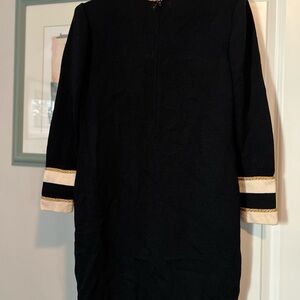 St. John Black Sheath Dress with Cream Cuffed Sleeves